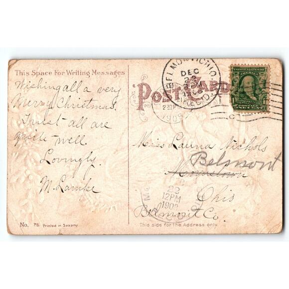 Santa Claus Christmas Postcard Old World Embossed Toy Dolls Saxony 1908 Vintage - Picture 2 of 2